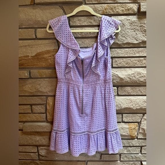 ALICE + OLIVIA Remada Eyelet Cotton Ruffle Dress Cotton Lavender size 10 - Picture 3 of 12